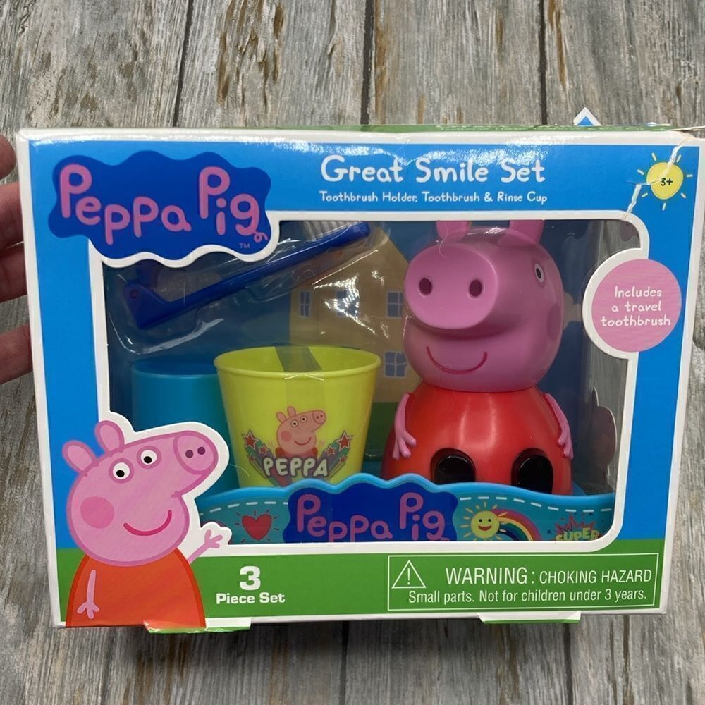 Kids Peppa Pig Great Smiles Toothbrush, Holder & Cup 3-Piece Set